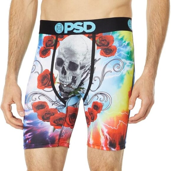 PSD Grateful Trip Skull Roses Tie Dye Mesh Mens Boxer Brief XXL Red Blue Yellow - Picture 1 of 9
